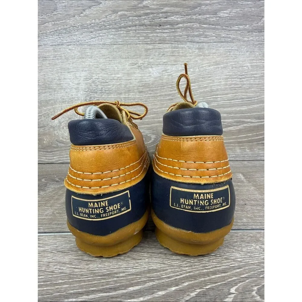 L.L. Bean Maine Hunting Shoe Women’s Sz 8 Waterproof Tan Leather Navy Moc Boots